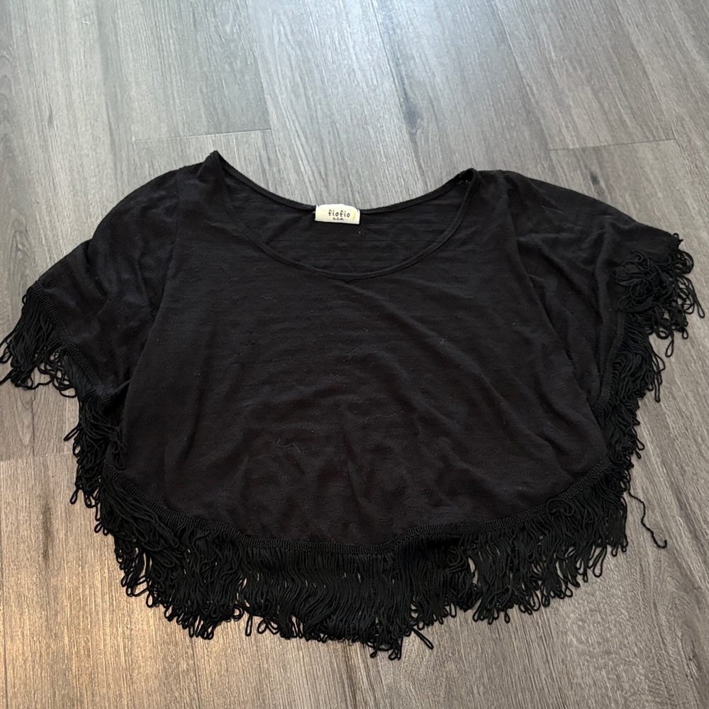 Fio fio Black Sleeveless Crop fringe Tee